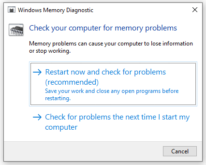   เรียกใช้การวินิจฉัยหน่วยความจำของ Windows