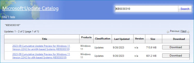   laadige alla Windows 11 KB5030310 võrguühenduseta installiprogramm