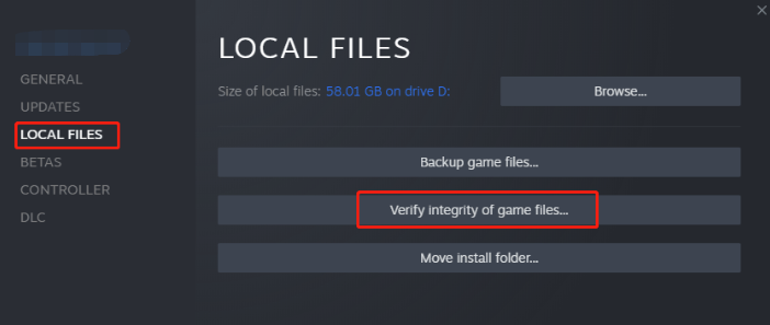   clique em Verificar a integridade dos arquivos do jogo
