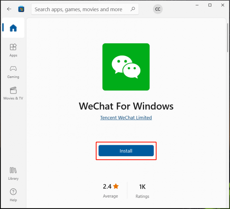  instale o WeChat para Windows 10 via Store