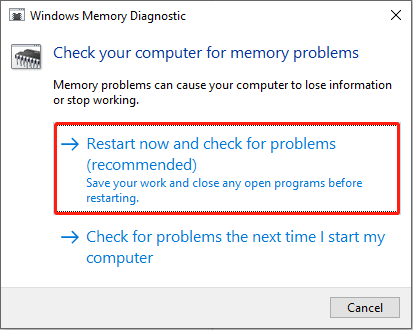   käivitage Windowsi mäludiagnostika tööriist