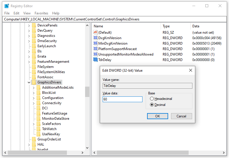   Buat tdrdelay di editor registri secara manual