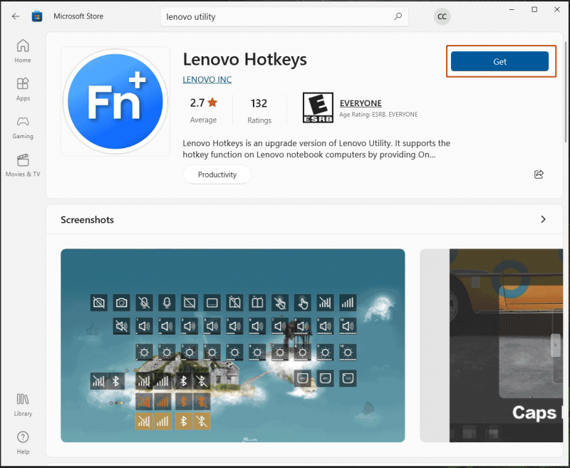   Lenovo Hotkeys w Microsoft Store
