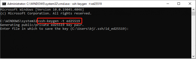   ssh-key -t ed25519 ٹائپ کریں۔