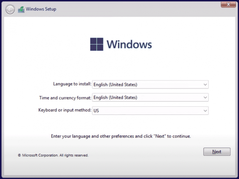   Configuração do Windows do Tiny11 2311