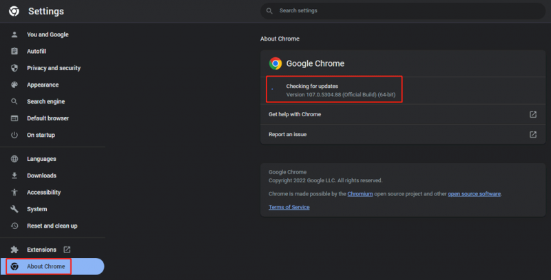   Chrome sucht nach Updates