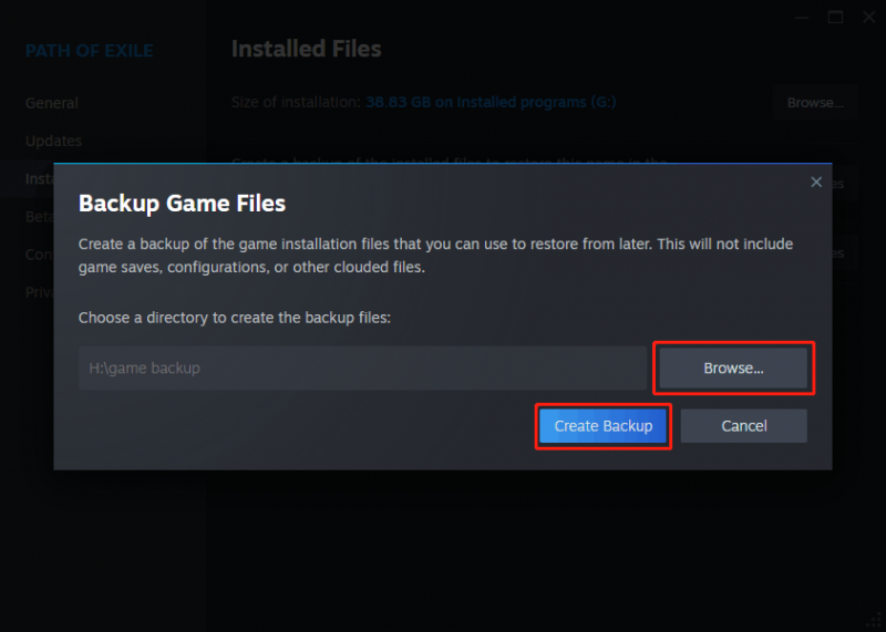   eseguire il backup dei file di gioco utilizzando Steam