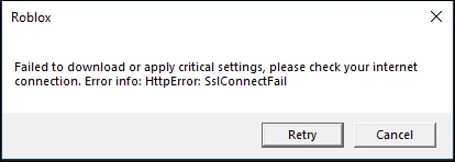 Způsoby, jak opravit Roblox se nezdařilo stáhnout nebo použít kritická nastavení