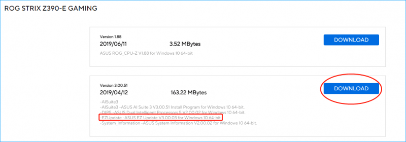 Download e instalação da atualização ASUS EZ para ASUS BIOS Update Windows 10