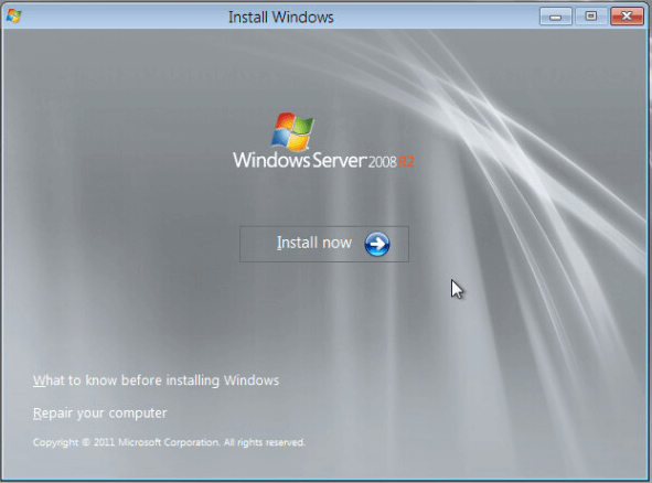   Interface de instalação do Windows Server 2008 R2