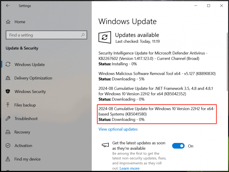   Windows 10 KB5041580 télécharger