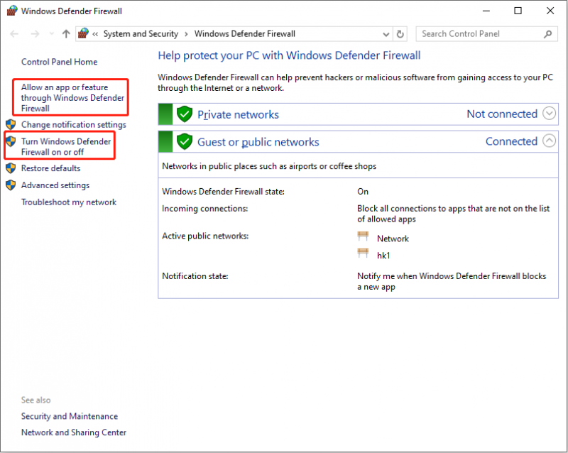   i-configure ang mga setting ng Windows Defender Firewall