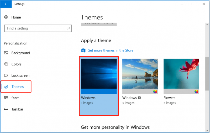   escolha o tema padrão do Windows