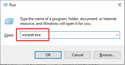   u okvir upišite wsreset.exe