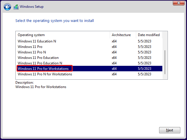   piliin ang Windows 11 Pro para sa Mga Workstation