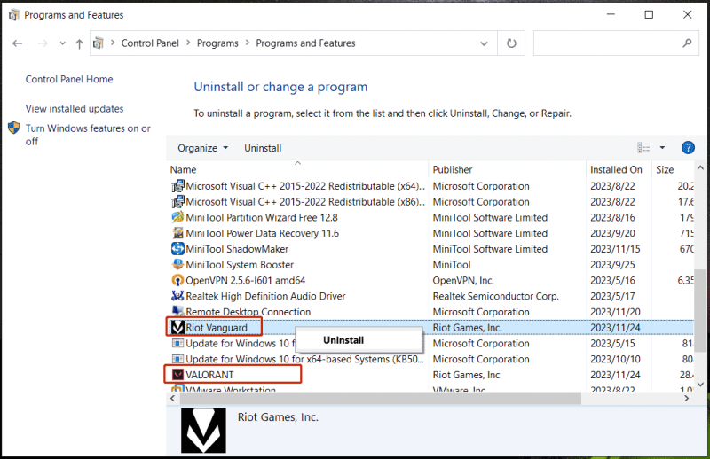   atinstalējiet Valorant un Riot Vanguard