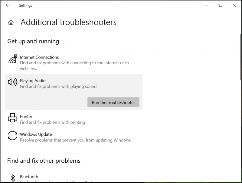   execute o solucionador de problemas de reprodução de áudio do Windows 10