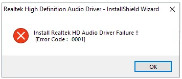   instale o código de erro de falha do driver de áudio Realtek HD 0001