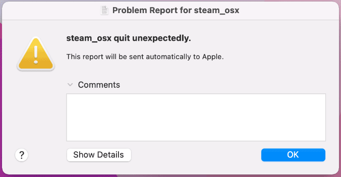   Steam si è chiuso inaspettatamente Mac