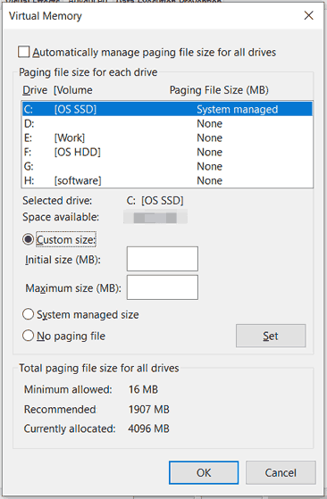   Aumentar a memória virtual Windows 10