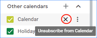   remover o calendário do Outlook do Google Calendar