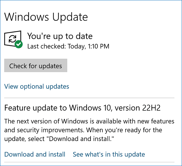   aktualizace na Windows 10 22H2