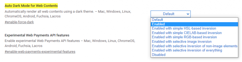 chrome: flags #enable-force-dark: включить темный режим в Chrome