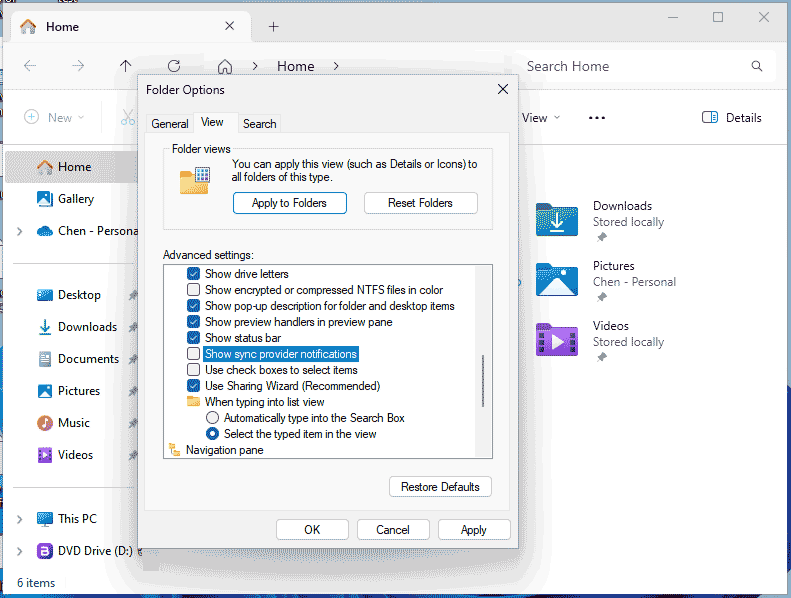   išjungti skelbimus iš „Windows 11 File Explorer“.