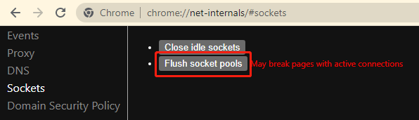   haga clic en Flush socket pools