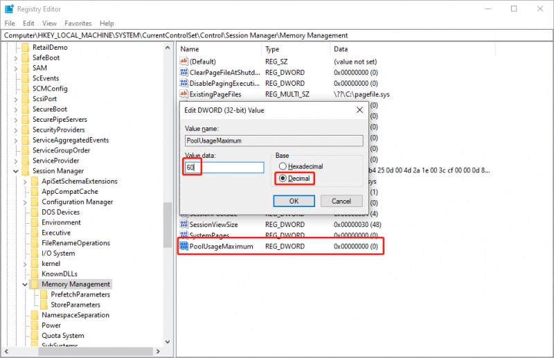   modifique a chave PoolUsageMaximum no Editor de Registro do Windows