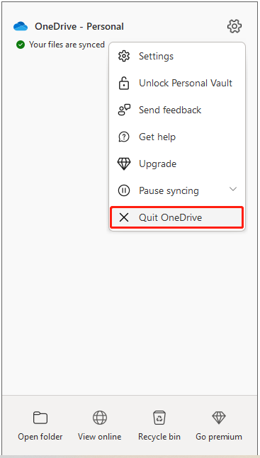   izvēlieties Iziet no OneDrive