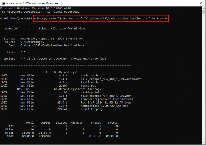   käivitage Robocopy käsurida