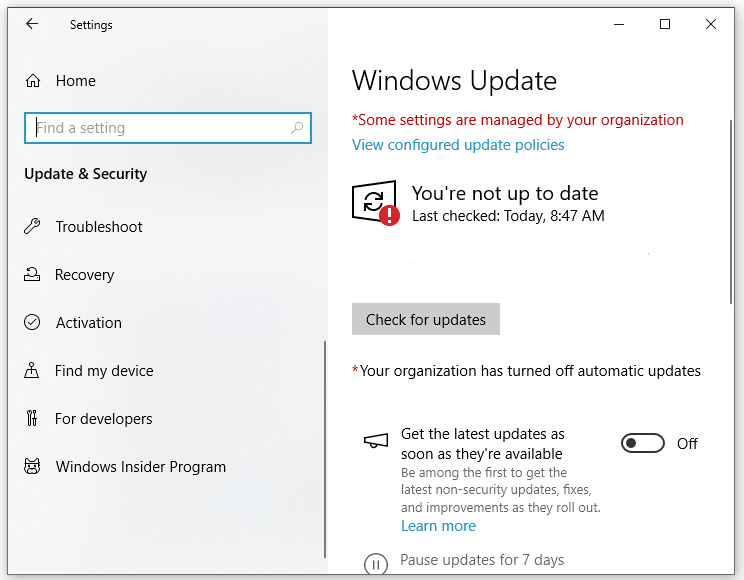   Klicken Sie auf „Nach Updates suchen“, um nach verfügbaren Windows-Updates zu suchen