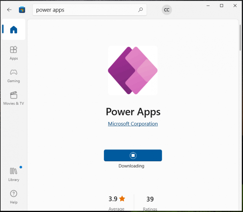   Download di Microsoft PowerApps tramite Store