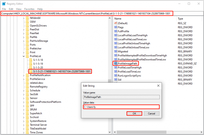   Wijzig de waardegegevens PF ProfileImagePath in Registry Editor