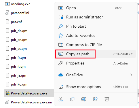  selectați Copiere ca cale pentru o aplicație pe Windows 11