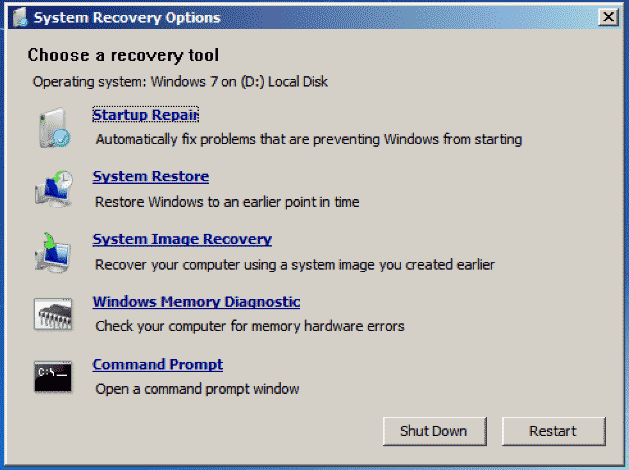   sửa chữa khởi động Windows 7