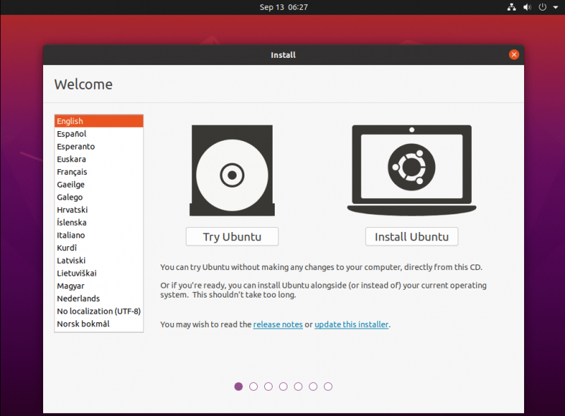   escolha o tipo de instalação do Ubuntu