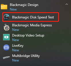 spusťte Blackmagic Disk Speed ​​Test