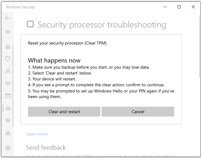 очистить TPM в безопасности Windows