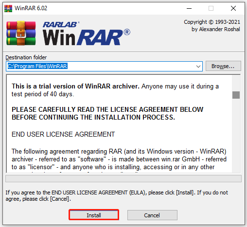 installer WinRAR på nytt
