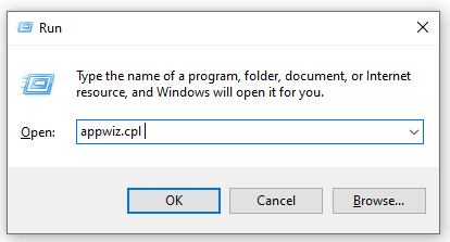 írja be az appwizcpl-t a Windows Futtatás mezőbe