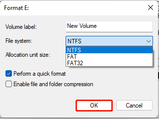   formate a partição para NTFS usando gerenciamento de disco