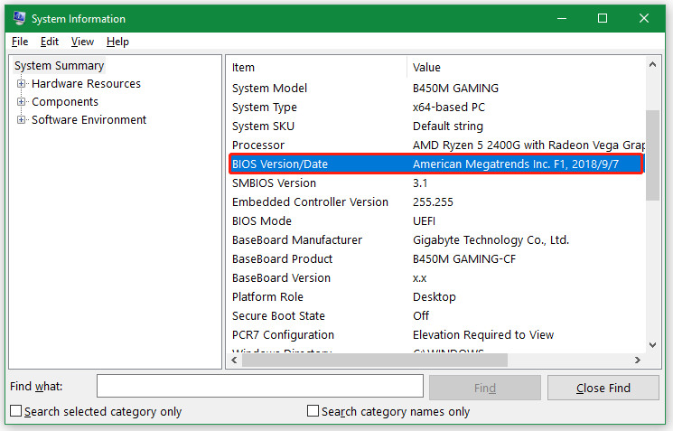   verifique a versão do BIOS