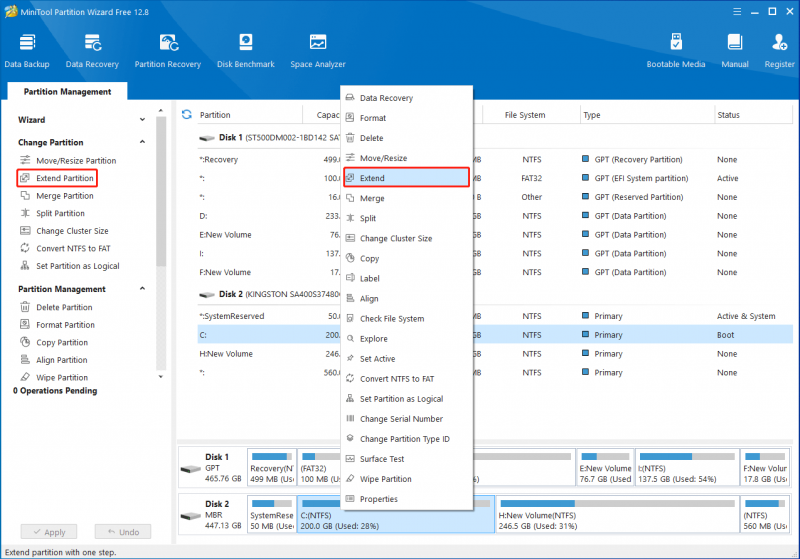   Sélectionnez Étendre la partition