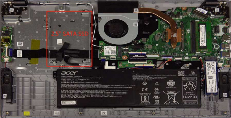   Acer Aspire 3 A315-56-594w 2,5'' SATA SSD-placering