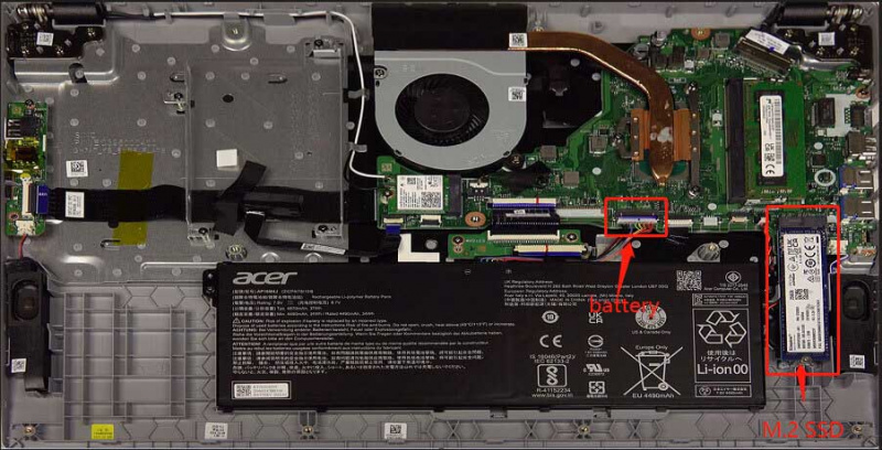   Umístění SSD Acer Aspire 3 A315-56-594w M.2
