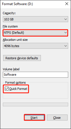 Filer Explorer를 통해 드라이브 포맷