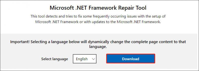   pokrenite Microsoft .NET Framework Repair Tool