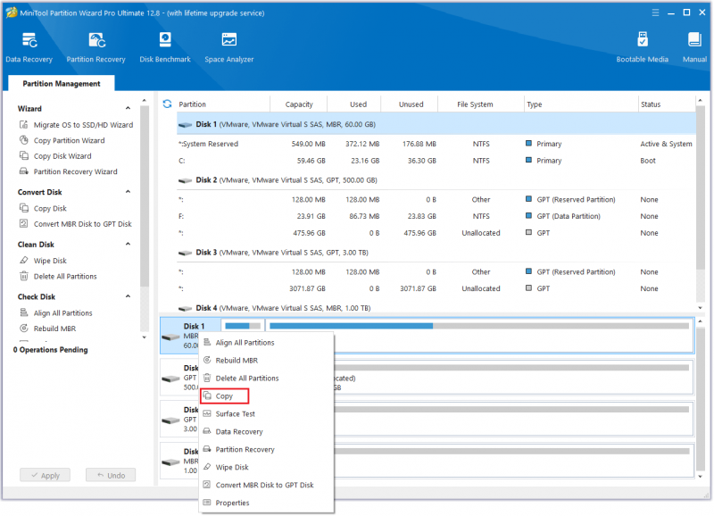   MiniTool Partition Wizard'ın Kopyalama özelliğine tıklayın